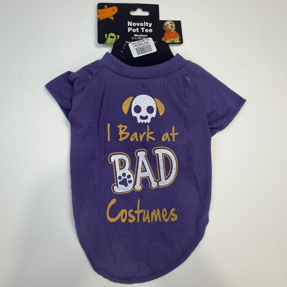 Novelty Pet Halloween Tee Medium "I Bark At Bad Costumes" Purple Dog Costume NEW - Picture 1 of 8